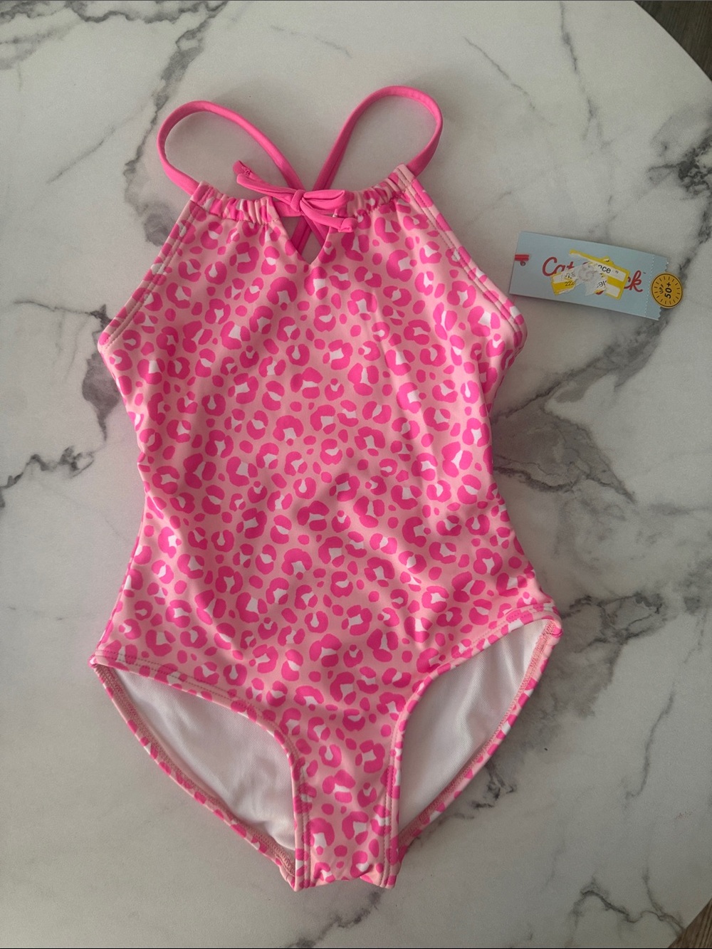 NWT Cat & Jack Girls Pink Leopard Print One Piece Swimsuit XS 4/5